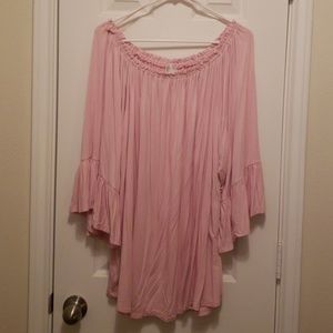 Blush Pink Bell Sleeve Blouse